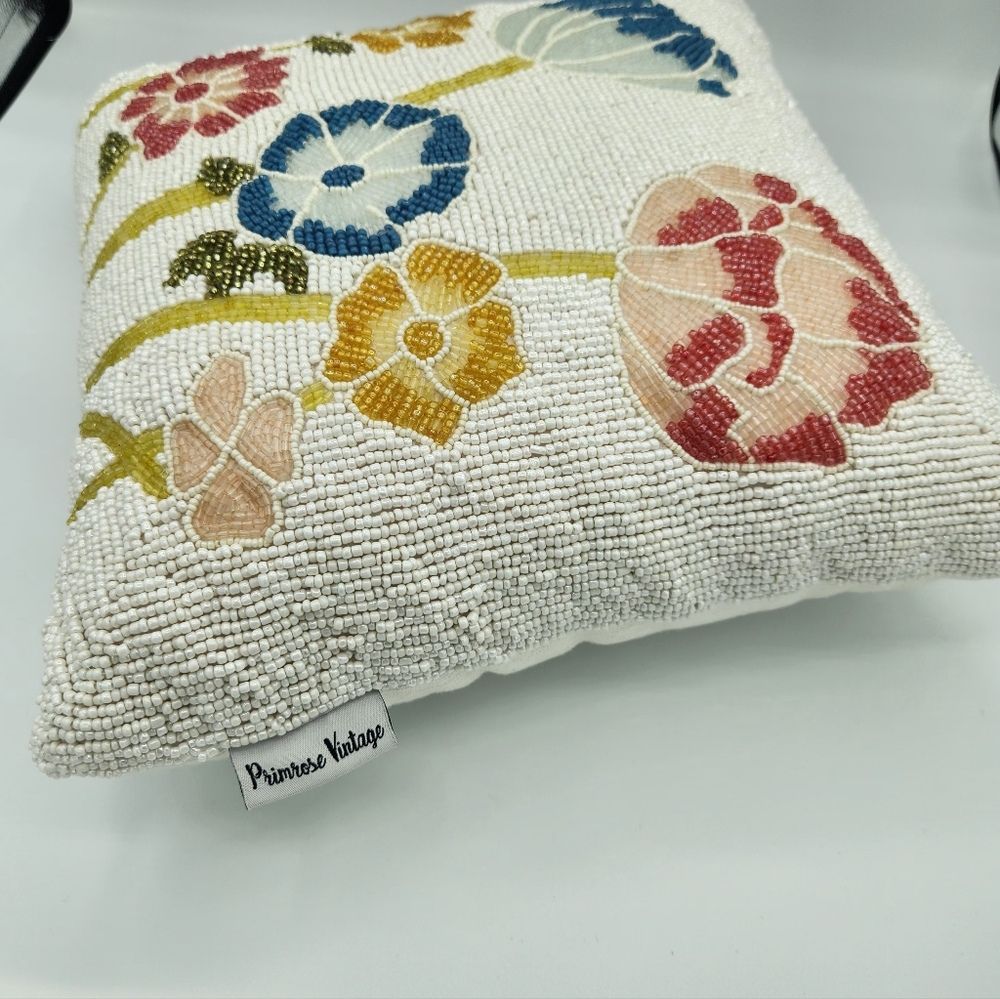 Primrose Vintage Beaded Floral Pillow - Picture 3 of 4